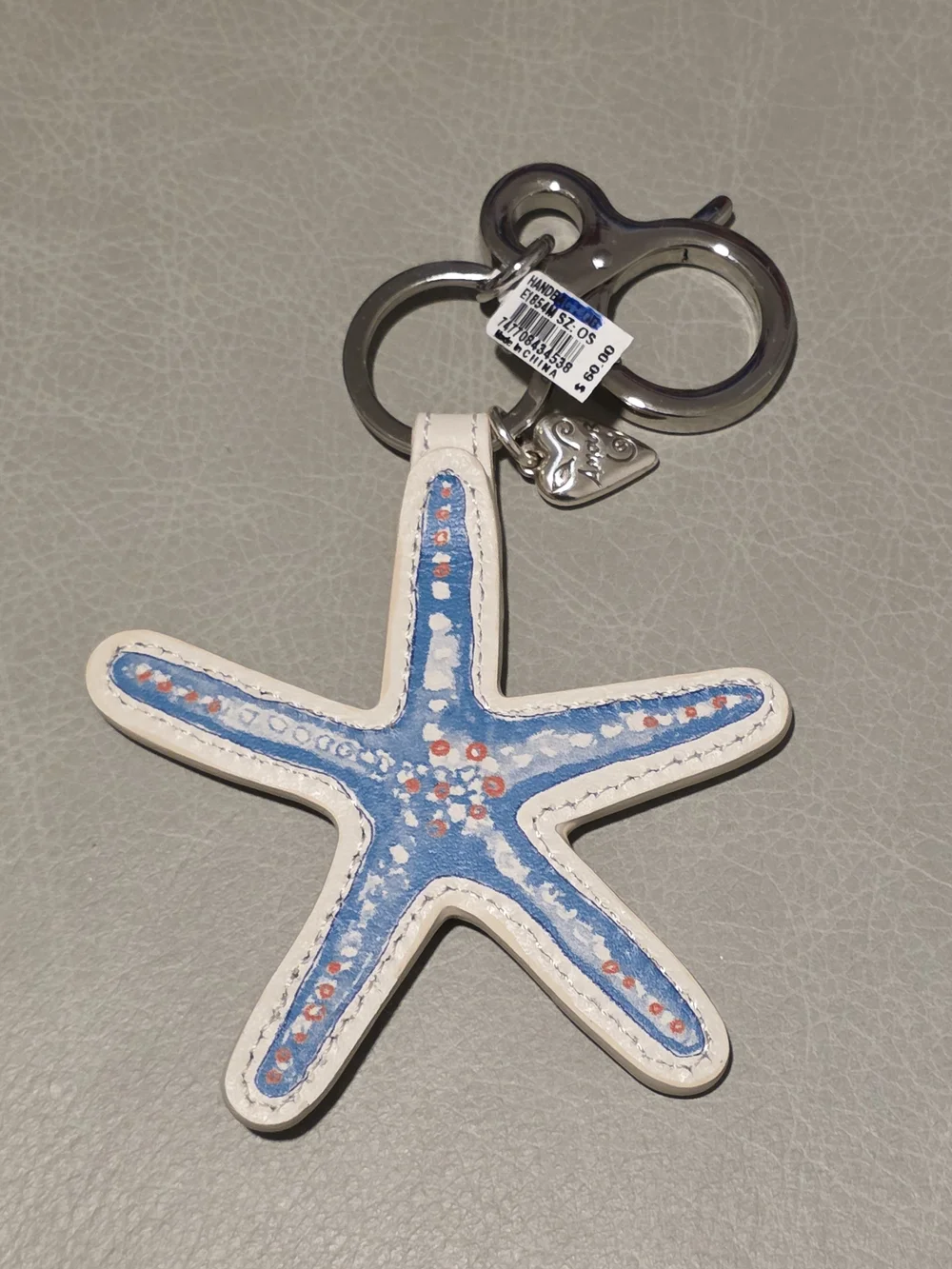 Brighton Red Blue Starfish Reversible Key Charm Chain Keychain Handbag Fob Ocean